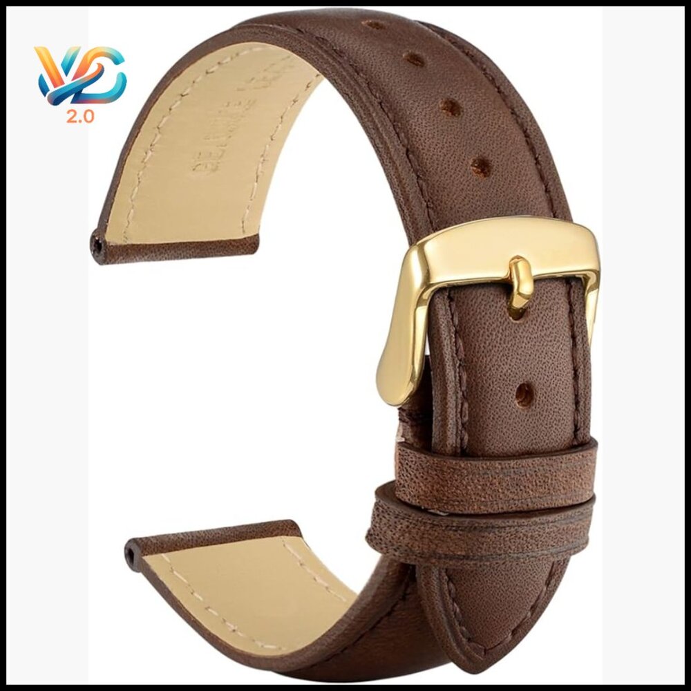 20mm Vintage Leather Watch Band Gold Buckle Unisex Fit